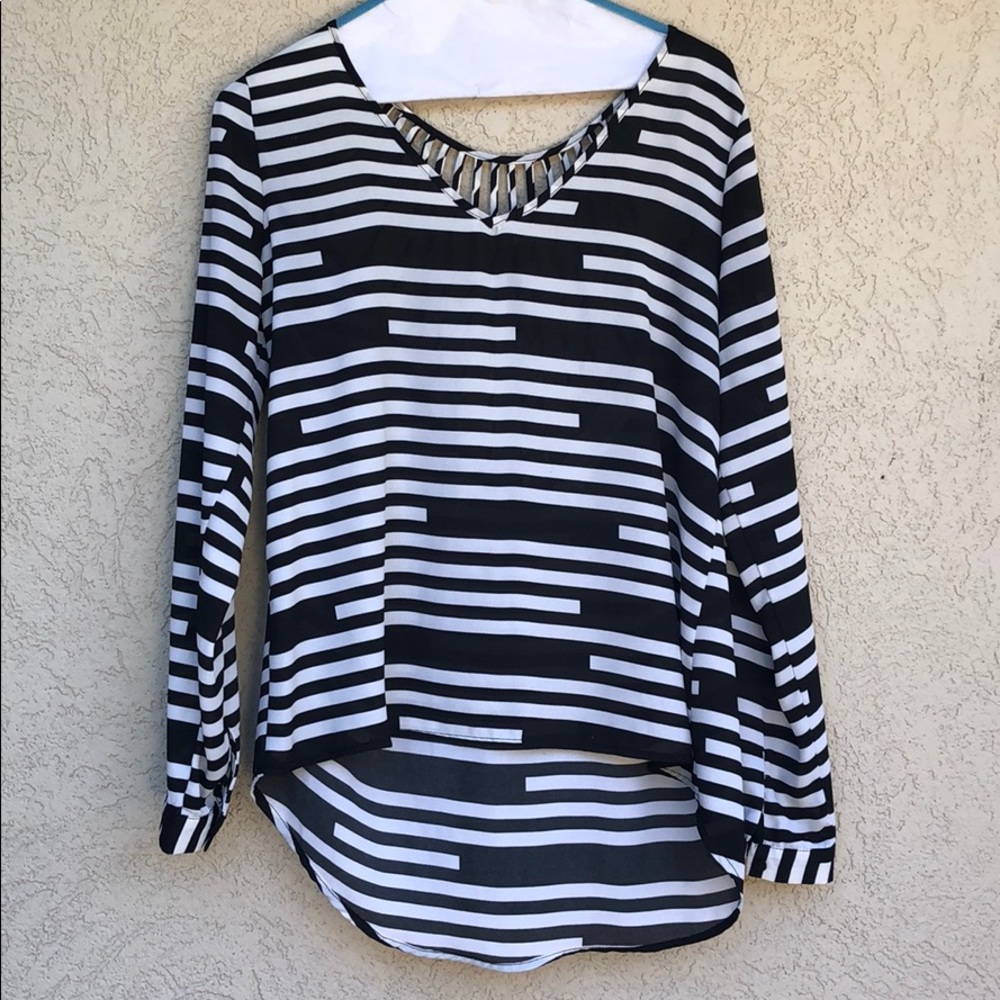 Black and white striped long sleeve blouse